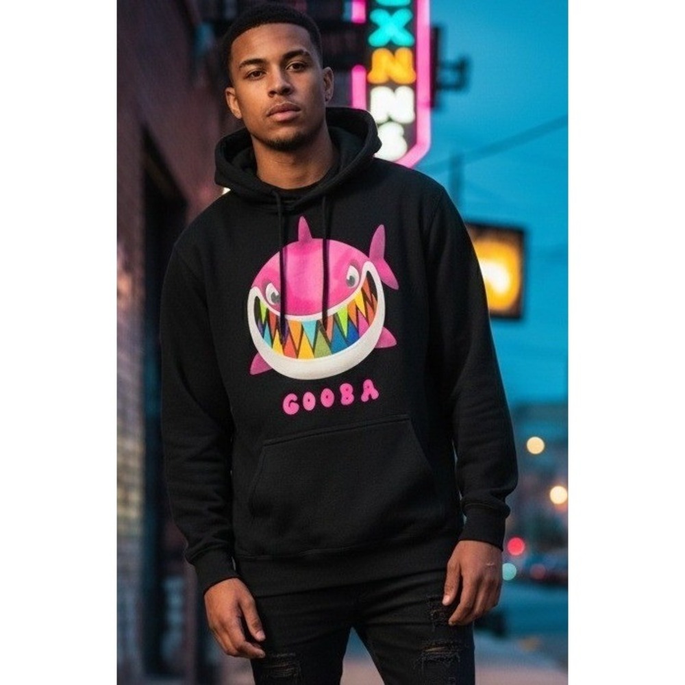 6ix9ine Takashi GOOBA Shark Graphic Hoodie Sweatshirt‎ Men's Small Black Retro